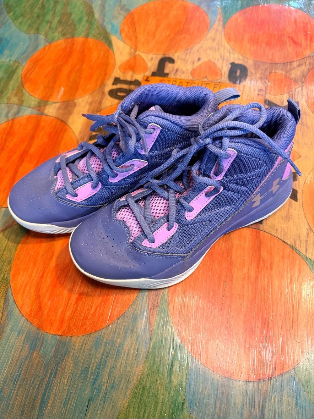 Under Armour Jet Mid 1274069-767 Sz 5Y Purple Pink Leather Basketball Kids Shoes